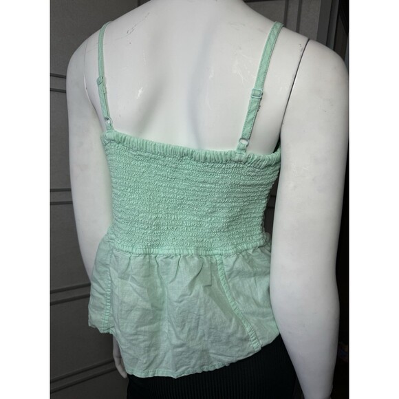 Aerie Light Aqua Blue Eyelet Corset Fitted Rouched  Linen Tank Top – Women's L - Picture 4 of 7